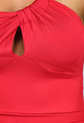 Rode Glanzende Bodycon Jurk met Pads