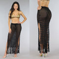 Zwarte Gehaakte Maxi Strand Rok met Veterdetail