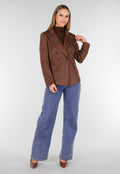 Bruine Stretch Suede Double Breasted Blazer