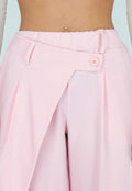 Roze Barrel Overslag Broek met Plooien en Stretchband