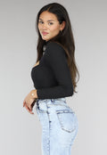 Zwarte Rib Bodysuit met Uitsnede