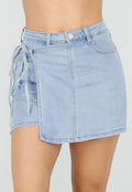 Lichtblauwe Denim Skort met Overslag en Striksluiting