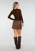 Bruine Semi-Transparante Top met Lange Mouwen en Glitterdetails