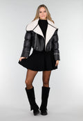 Zwarte Pufferjas met Witte Sherpa Fleece Kraag