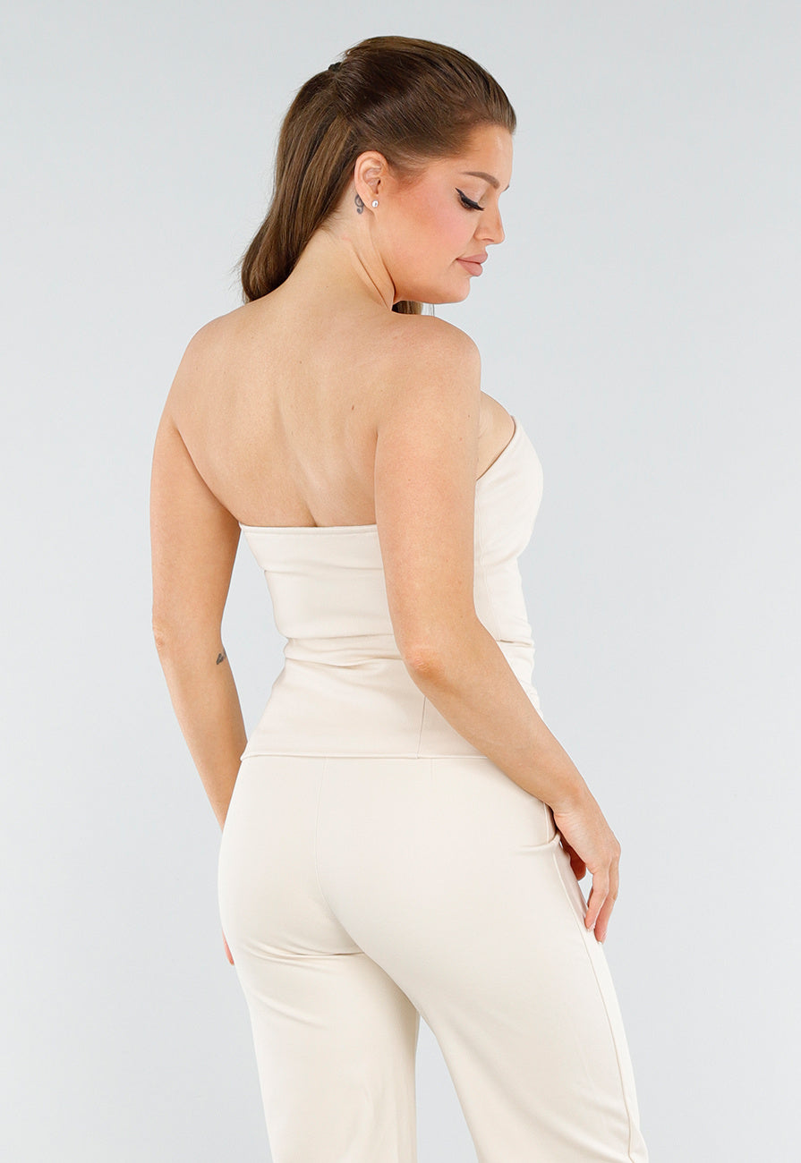 Strapless Giletlook Top met Knopen in Beige