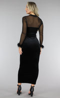 Zwarte Velvet Korset Look Jurk met Veren