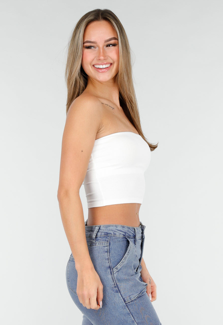 Witte Bandeau Crop Top met Pads
