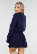 Donkerblauwe Gebreide 2-Piece Set met Trui en Rok