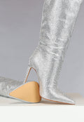 Zilveren Glitter Laarzen met Dunne Hak