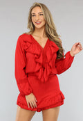 Rode 2-delige Set met Gehaakte Afwerking