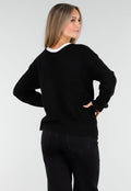Zwarte Cardigan met Witte Striksluiting en Lange Mouwen