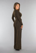 Gouden Longsleeve Glitter Jumpsuit met Ceintuur