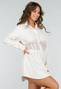 Beige Overhemdjurk met Korset en Transparante Taille