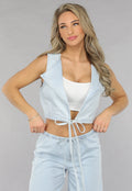 Denim Wikkel Top met Strikdetail
