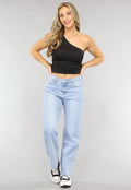 Zwarte Asymmetrische One Shoulder Top met Plooitjes