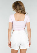 Witte Denim Skort met Rechte Pasvorm en Steekzakken