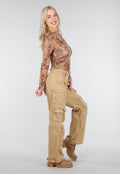 Bruine Semi-Transparante Mesh Top met Paisley Print