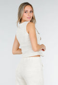 Beige Two Piece Set met Gilet en Pantalon met Gouden Knopen