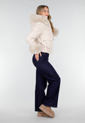 Beige Jas met Faux Fur Kraag en Manchetten