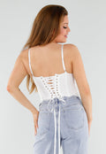 Witte Kanten Bustier Top met Vetersluiting
