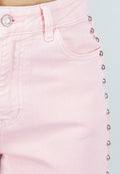 Lichtroze High Waist Wide Leg Jeans met Stud Details