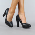 Zwarte Lederlook Pumps met Plateau