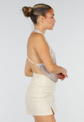 Champagne Halter Fringe Top met Verstelbare Rugsluiting