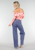 Roze Off Shoulder Mesh Top met Bloemenprint
