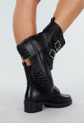 Zwarte Biker Boots met Gespen en Ritsdetail