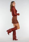Roestbruine Suèdelook Rok in Mini Lengte met Effen Design