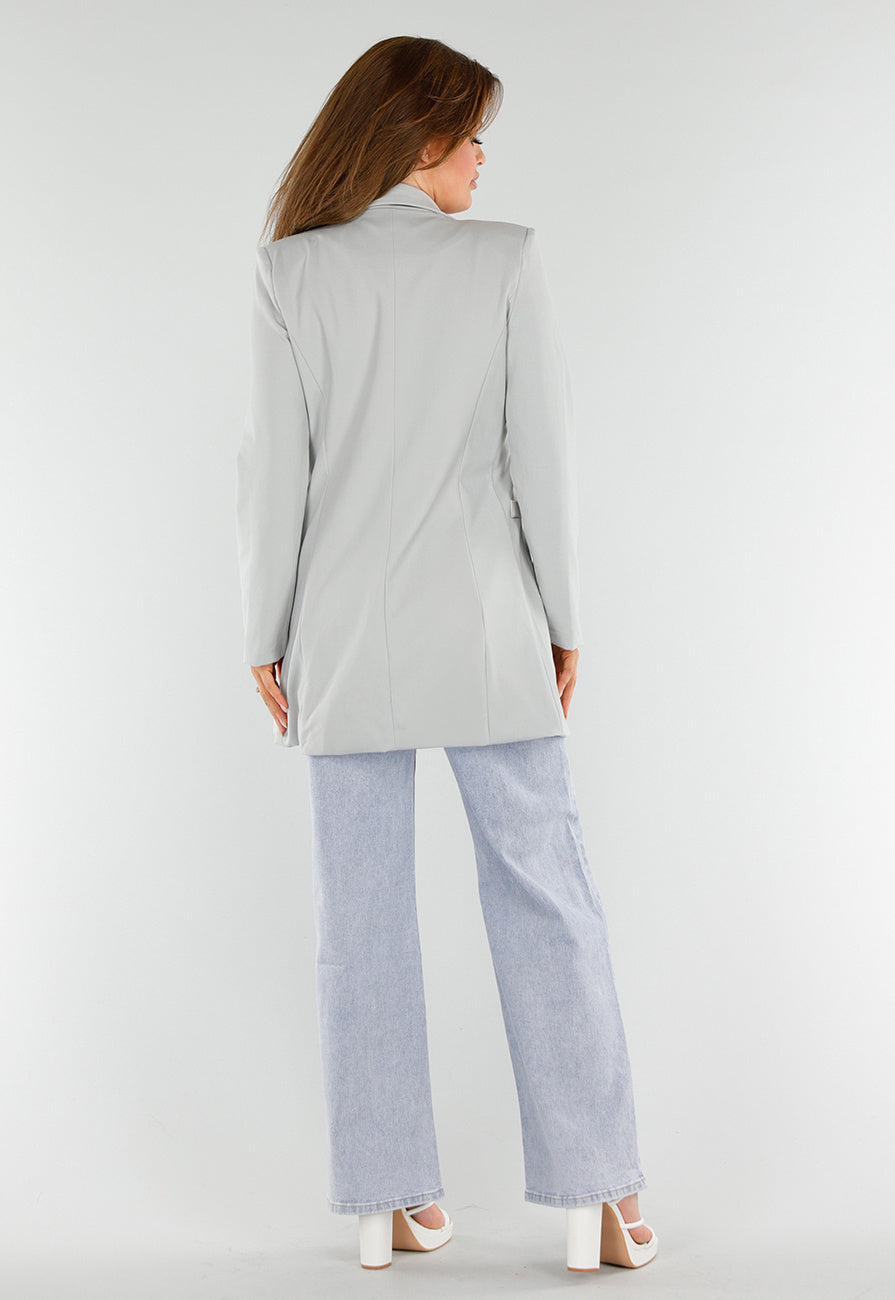 Lichtgrijze Halflange Stretch Blazer