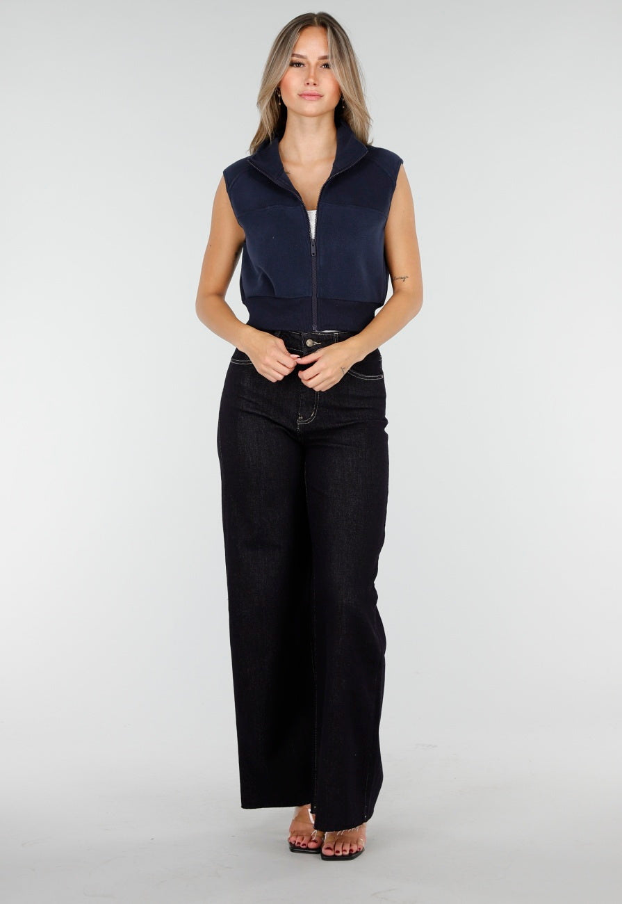Mouwloos Vest in Donkerblauw met Hoge Kraag