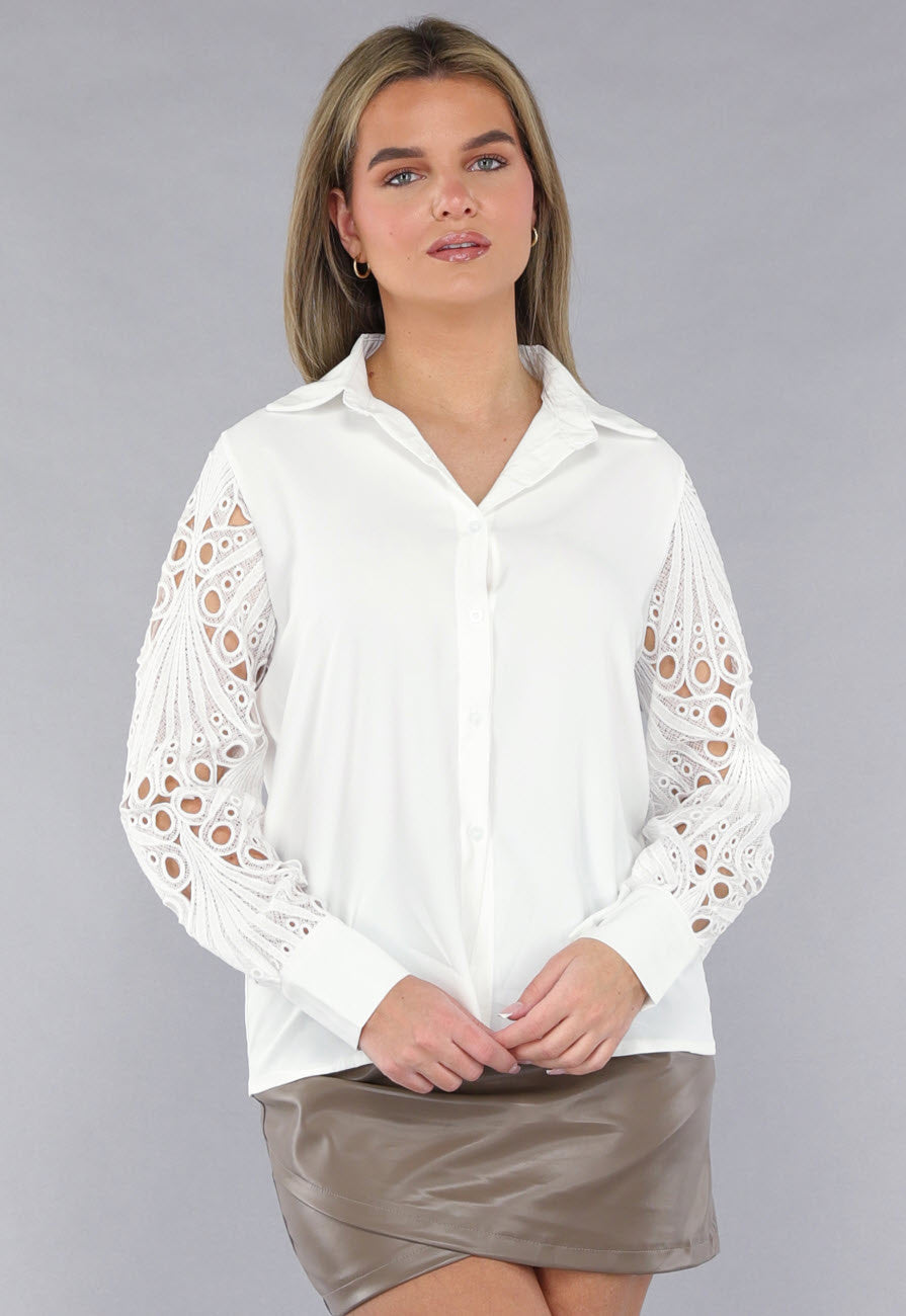 Blouse met Gehaakte Mouwen in Wit
