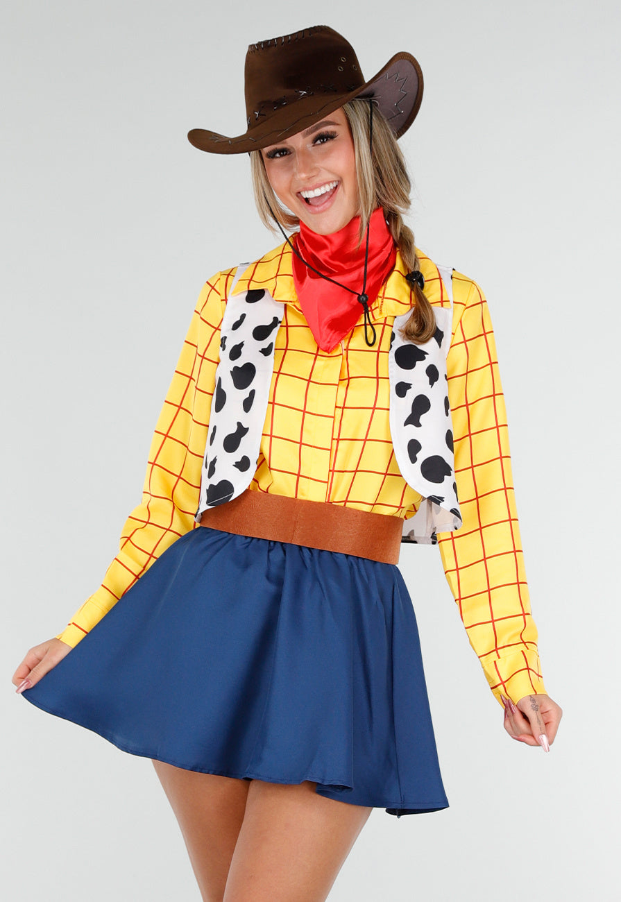 Cowgirl Kostuum met Geruite Blouse Gilet en Rode Bandana