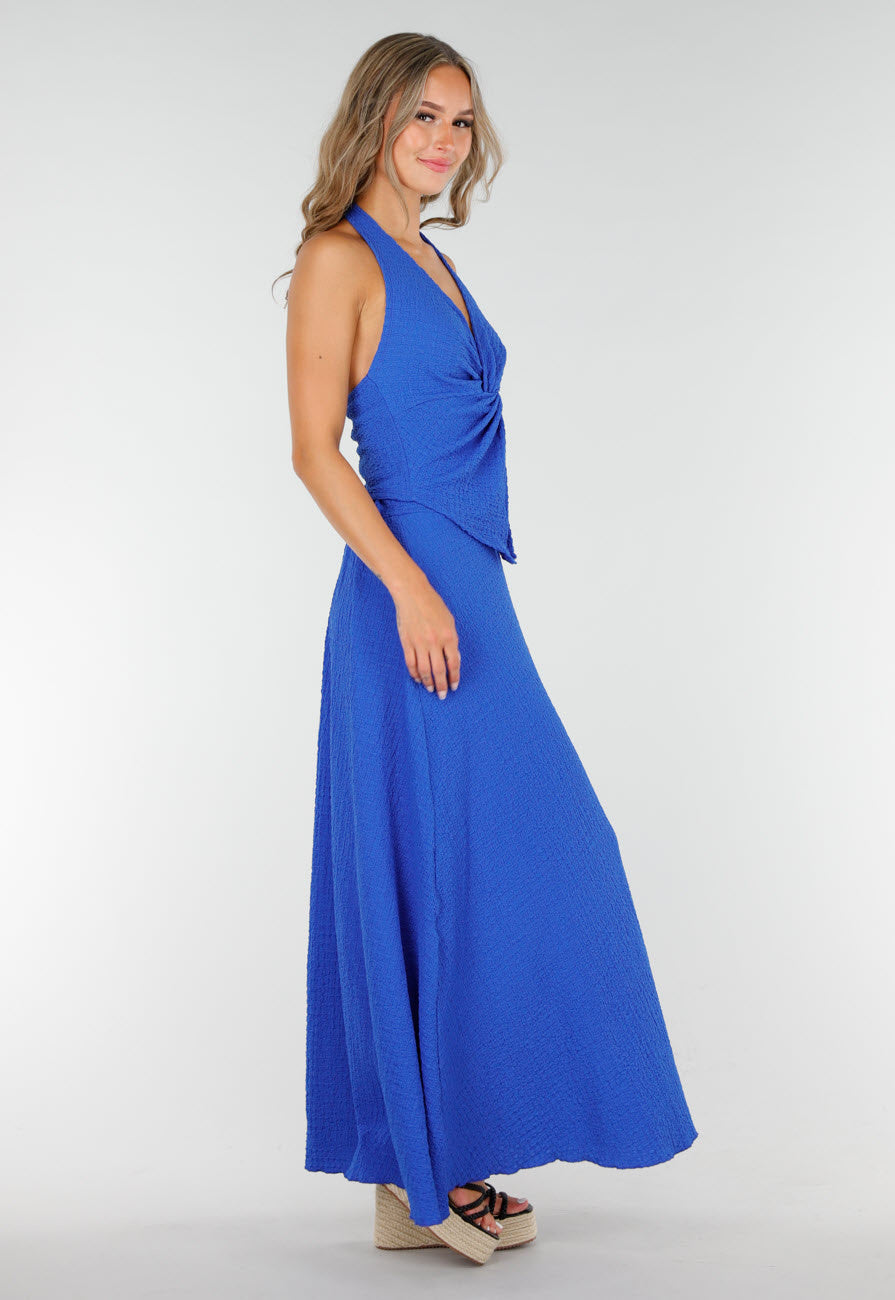 Kobaltblauwe Halter Set met Geknoopte Top en Stretch