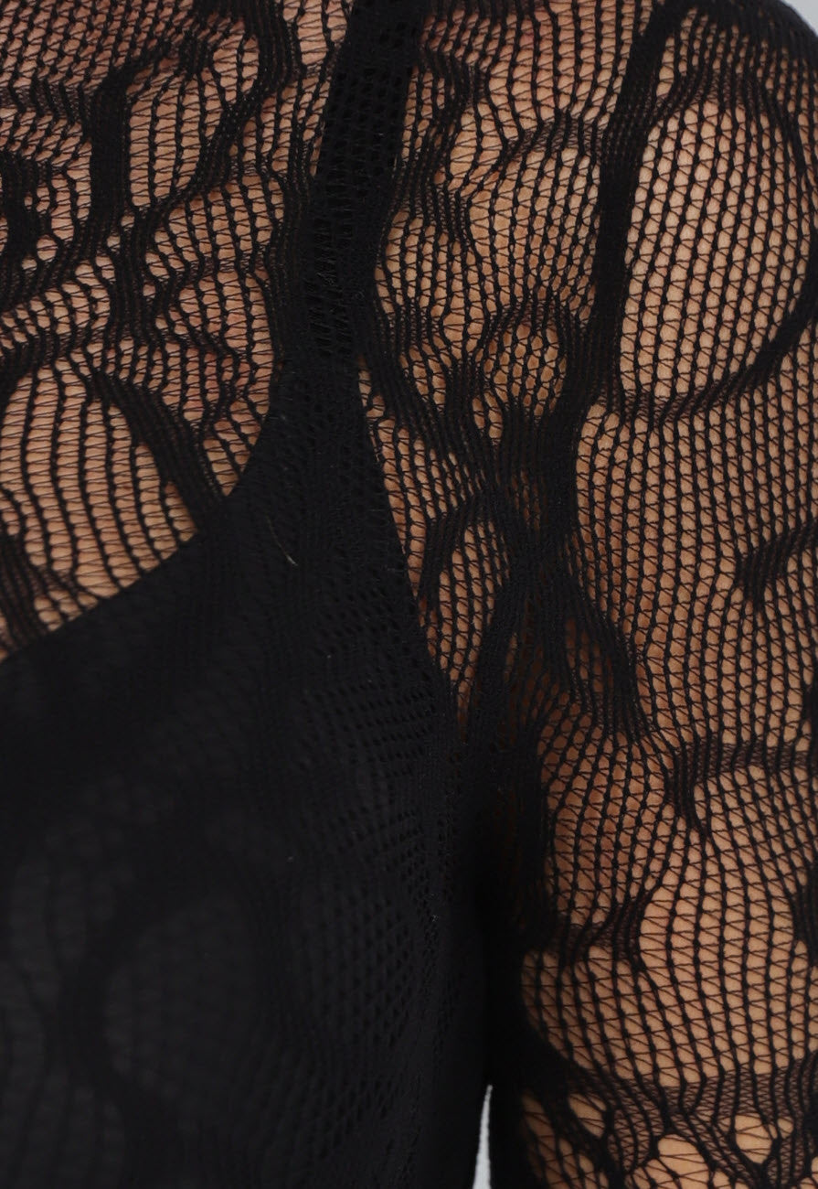 Zwarte Fishnet Bodysuit met Print