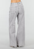 Grijze Wide Leg Jeans met Stud Details en High Waist Pasvorm