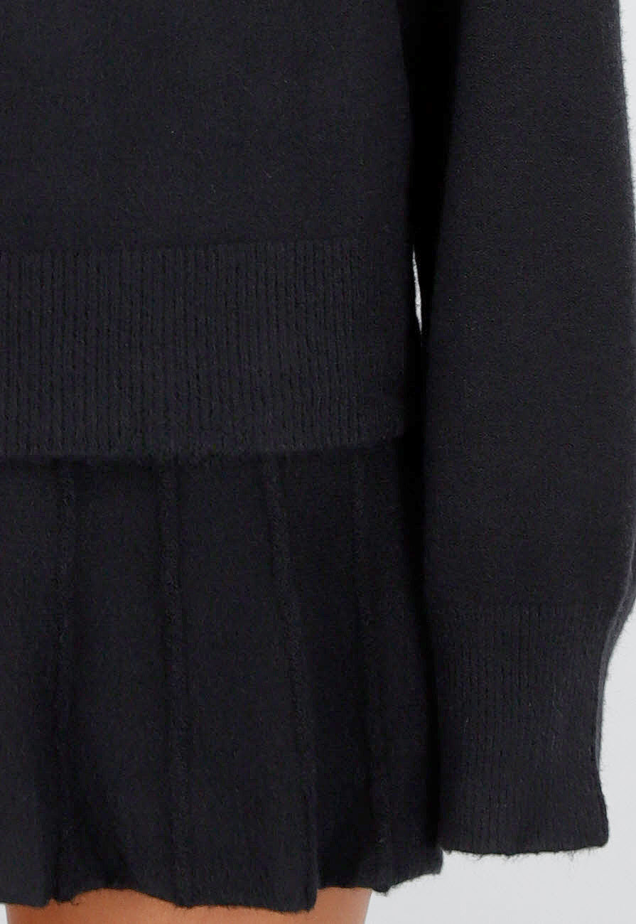 Zwarte Gebreide 2-Piece Set met Trui en Rok