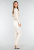 Crème Stretch Body met Lange Mouwen en V-Hals