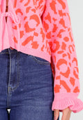 Roze Trui met Oranje Panterprint en Striksluiting