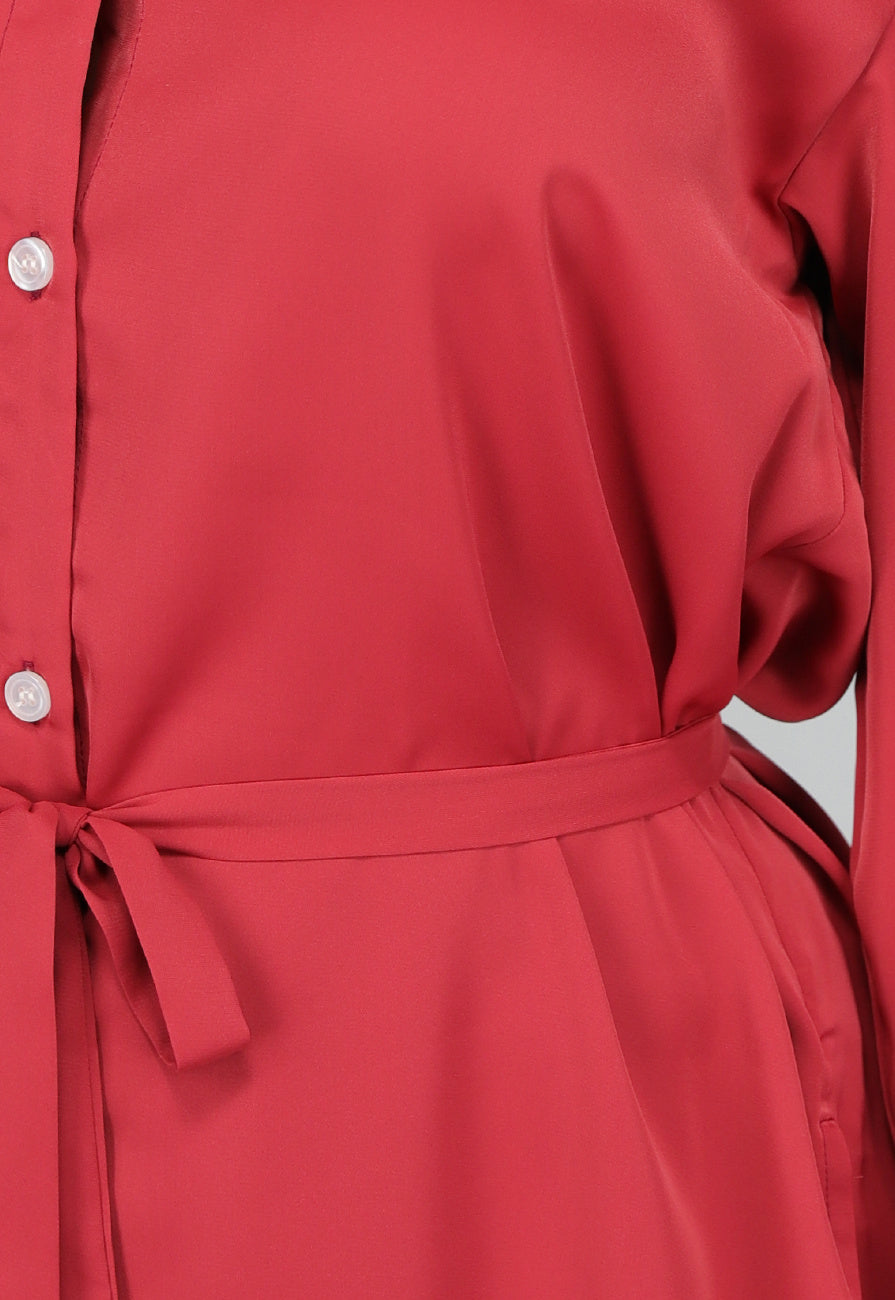Roestbruine Lange Blouse met Broekje en Tailleband