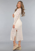 Beige Jurk met Structuur en Onderjurk