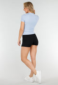 Lichtblauwe Sporttop met Ronde Hals en Korte Mouwen Stretch