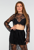 Zwarte Kanten Set met Top en Maxi Rok met Onderrok