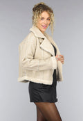Beige Lederlook Jas met Teddy Voering