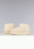 Lage Beige Suèdelook Winterlaarsjes met Bont en Plateau Zool