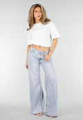 Lichtblauwe Wide Leg Jeans met Backprint en Stretch