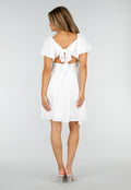 Witte Korte Jurk met Strik, Open Rug en Korte Mouwen