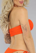 Padded Oranje Bandeau Bikini Top met Halter Model