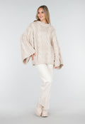 Beige Oversized Kabeltrui met Wijde Mouwen